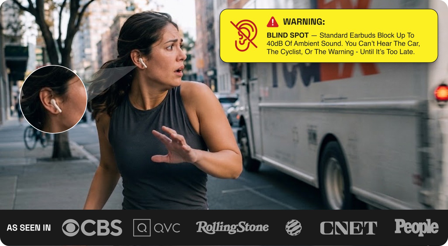 Runner startled by a delivery truck she couldn't hear over her sealed earbuds