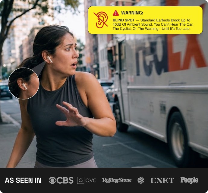 Runner startled by a delivery truck she couldn't hear over her sealed earbuds