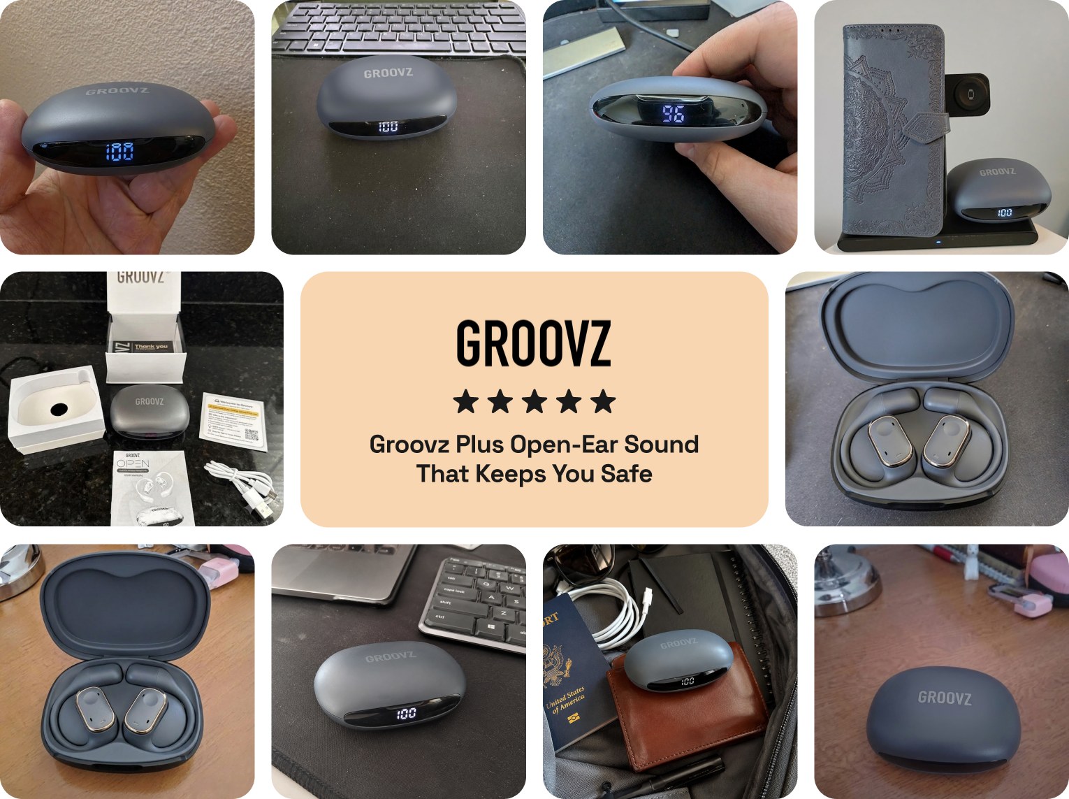 Real customers wearing the Groovz Plus Open-Ear in grey