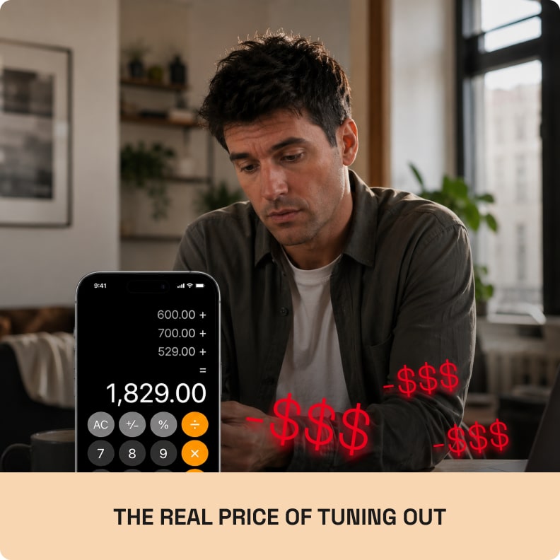 Person adding up the money wasted on earbuds that didn't work