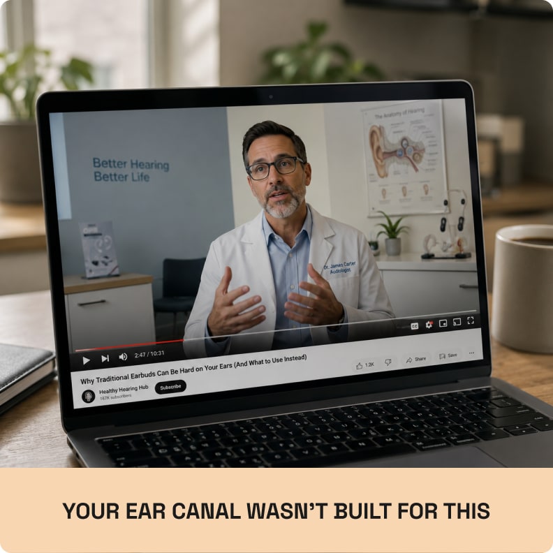 An audiologist on screen explaining why sealed earbuds are hard on your ears